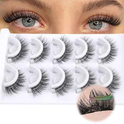 Self Adhesive Eyelashes Short 8-14mm Natural Self Adhesive Lashes No Glue Needed Invisible Band Reusable Press On Lashes without Eyeliner Cat Eye Pre Glued Mink Lashes 5 Pairs False Lashes by YDAGKH