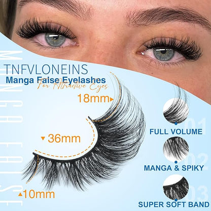 Manga Lashes Wispy False Eyelashes Cat Eye Lashes Natural Look 14 Pairs Fox Eye Mink Lashes 5D Volume Fake Eyelashes Pack by TNFVLONEINS