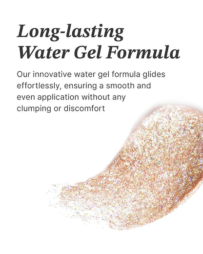 Glint Makeup Fan Brush & Glitter Gel (Rum N Sugar, 0.13oz) - Multi-Use Body Makeup for Eyes, Cheeks, Body, and Hair by LG Beauty. Rich Pigment, Long-Lasting Sparkle/Glitter for Party, Festival.