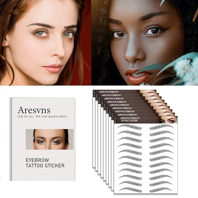 Aresvns Black Eyebrows Tattoo - 99 Pairs! Waterproof, Long-lasting 3-5 Days, 4D Realistic, Well-made Eyebrow Transfer Sticker