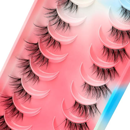 HICOCU Half False Eyelashes Clear Band Russian Strip Lashes D DD Curl Fluffy Mink Lashes Natural Wispy Mink Eye Lashes Pack Reusable Fake Eyelashes Extension 10 Pairs… (HAY-ZM5)