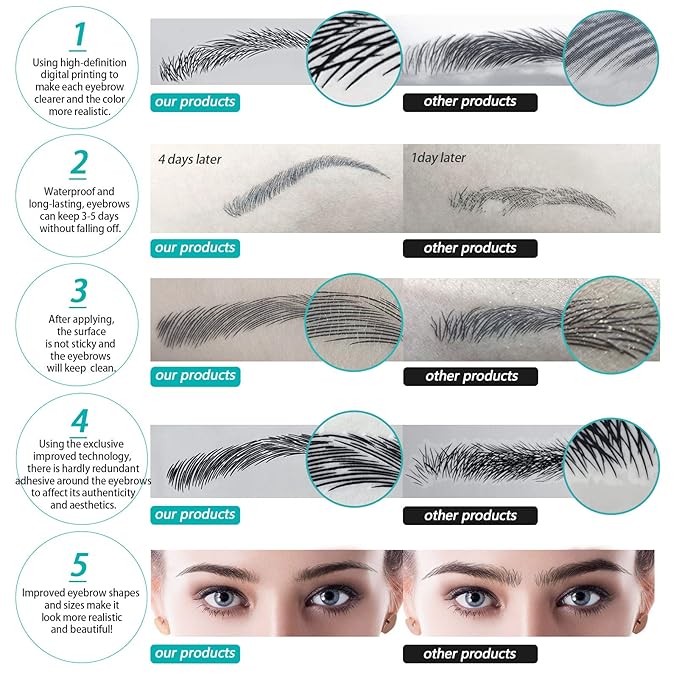 Aresvns Black Eyebrows Tattoo - 99 Pairs! Waterproof, Long-lasting 3-5 Days, 4D Realistic, Well-made Eyebrow Transfer Sticker