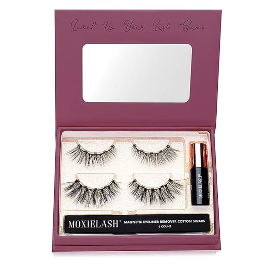 MoxieLash Magnetic Eyelashes with Eyeliner Kit - Essentials Kit Vol 3 - Natural Looking False Eyelashes - Wifey & Sexy Lash + Eyeliner & Remover Swabs - USA Owned - No Glue