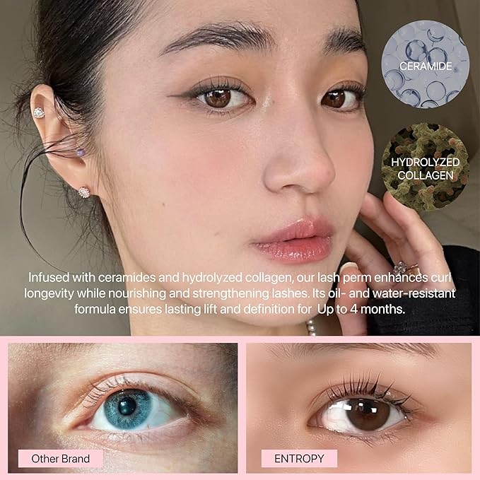 ENTROPY MAKEUP Lash Lift Kit, Professional Eyelash Perm Kit for Long-Lasting Curl, Up to 4 Weeks Natural Lift, Nourishing with Ceramide & Hydrolyzed Collagen, Hypoallergenic