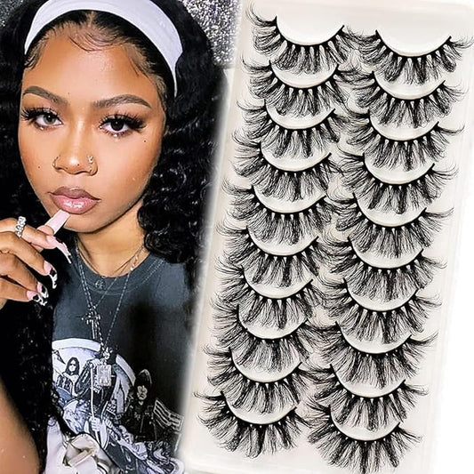 Lashes Faux Mink Eyelashes Fluffy Wispy False Lashes Criss-cross 10 Pairs Pack Fake Eyelashes for Women (6D23)