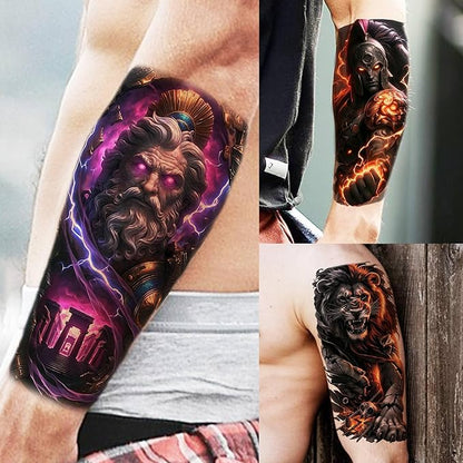 72 Sheets Lion Skull Temporary Tattoos For Men Women, Halloween Half Arm Sleeve Tattoo Stickers Zeus Eagle Tiger Ship, 3D Watercolor Temp Gothic Waterproof Fake Tattoos Adults Flower Skeleton Compass