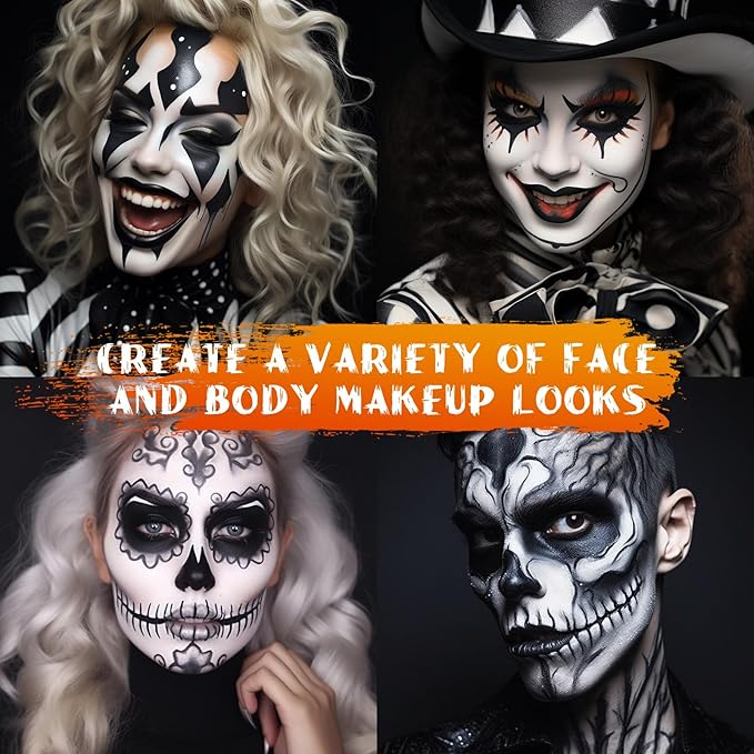 BOBISUKA Black Face Body Paint Stick Eye Black Sticks for Football Baseball Softball Water Based Face Painting Kit Quick Drying Foundation Makeup for Halloween Skeleton Skull Cosplay SFX Costume Party