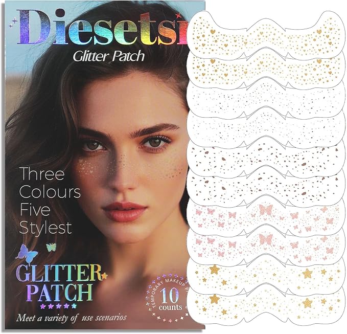 Face Glitter Freckles Makeup Patches - 10 Count, Cute Sparkling Fake Freckles Stickers for Women Festivals, Concerts, Parties, and Cosplay -Cosmetic Glitter-5 Optional Designs