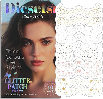 Face Glitter Freckles Makeup Patches - 10 Count, Cute Sparkling Fake Freckles Stickers for Women Festivals, Concerts, Parties, and Cosplay -Cosmetic Glitter-5 Optional Designs