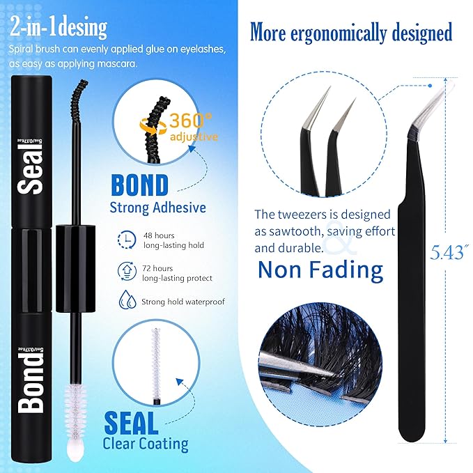 Geeneiya Thick Lashes Extension Kit DIY Lash Clusters Kit Full Eyelash Extension Kit with Lash Bond and Seal Lash Glue, Lash Applicator for Beginners (80D+100D,10-18MM, 280Pcs)