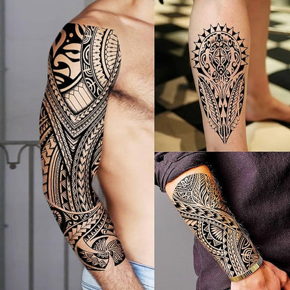 20 Sheets Maori Full Arm Sleeve Temporary Tattoos For Men Women Thigh, Fake Tattoo Sleeve For Adults, Tribal Indian Long Lasting Halloween Black Turtle Maori Tattoo Stickers Faith Belief Totem Armband