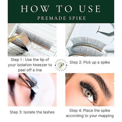 Promade Wet Narrow Fans | Premade Spikes | 5D Spike Flat Base For Wispy, Wet Mascara Lash, Anime Lash Extensions | For Professional Lash Extension | Pinneacle Handmade Lash Supply (C curl)