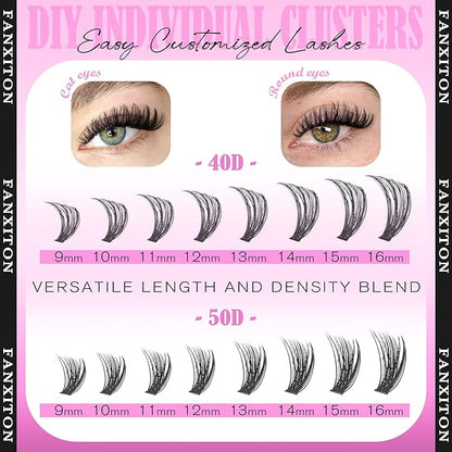 Wispy Lashes Cluster Kit Thick Eye Lash Clusters 40D+50D D 8-16mm Mix Lash Extension Kit Eyelash Clusters Volume Individual Lashes with Lash Bond and Seal and Tweezers