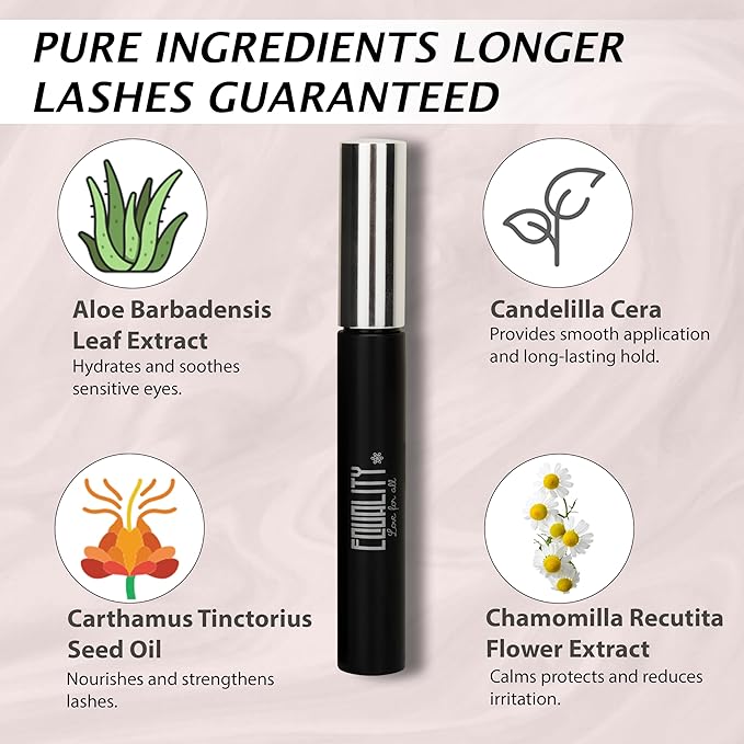 EQUALITY Waterproof mascara, Soothing and Long lasting, 12 hour wear, Longer lashes up to 60% Paraben free, Cruelty free - Black 9.5 g/0.34 oz