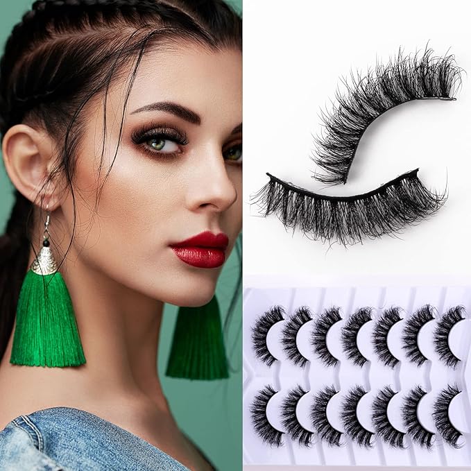 Fluffy False Eyelashes Cat Eye Wispy 3D Faux Mink Lashes Fake Eyelashes Strip - 7 Pairs, Z01