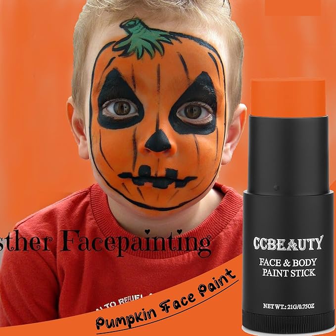 CCBeauty Orange Eye Black Baseball, Face Body Paint Stick Oil, EyeBlack Colors for Sports Softball Football, Hypoallergenic Kids Face Painting Kit for Halloween Stage Cosplay Costume Party