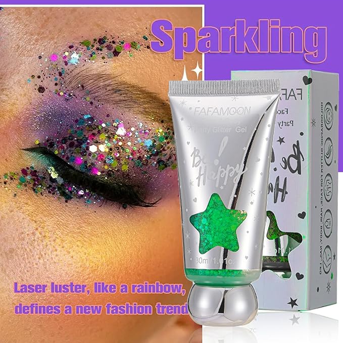 6Pcs Holographic Body Glitter Gel Set, Mermaid Sequins Liquid Holographic Glitter Gel Kit, Gold, Silver Chunky Glitter for Face Hair Nails