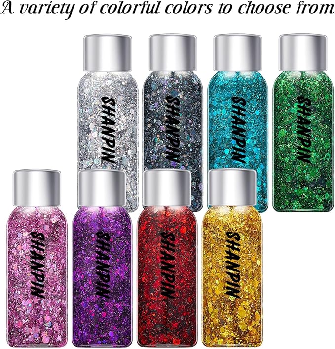 SHANPIN Gold Body Glitter, Chunky Glitter Gel Makeup for Face Hair Nails, Sparkling Mermaid Sequins for Women Face Body Glitter Gel, Glitter Face Paint for Women Rave Festival