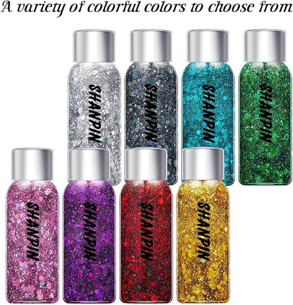 SHANPIN Gold Body Glitter, Chunky Glitter Gel Makeup for Face Hair Nails, Sparkling Mermaid Sequins for Women Face Body Glitter Gel, Glitter Face Paint for Women Rave Festival