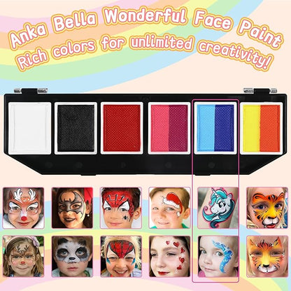 Anka Bella Professional Face Paint（60gm),Water Activated Face Body Painting Kit for Kids & Adults,Hypoallergenic & Non-Toxic,Perfect for Birthday Parties/Halloween/Carnival