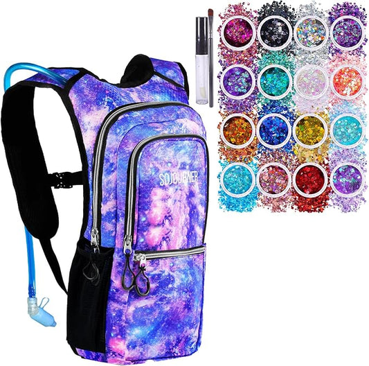 Galaxy Medium 3Pockets Hydration Pack bundle with 16 Pack Chunky Holographic Glitters