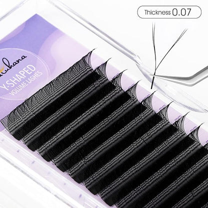 YY Eyelash Extension 0.07mm D Curl 10mm Tray Lash Supplies Premade Fans Y Shape Volume Lash 12 Rows Premium Faux Mink Lash Extensions (10mm, Black;0.07D)