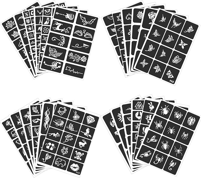 24 Sheets Tattoo Stencils for Kids Teens Adults, Henna Tattoo Stencil Kit, 400pcs Tattoos Design, Tattoo Stencil for Real Tattoos, Airbrush Tattoo Stencils, Henna Stencil for Face Hand Finger