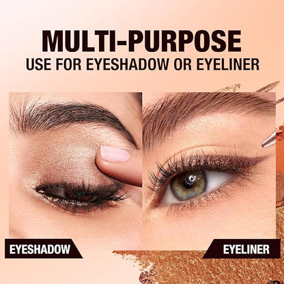 2-in-1 Gradient Eyeliner & Eyeshadow Stick Combo, Shimmer & Matte Cream Eyeshadow Pencil, Waterproof & Smudge-Proof, Long-Lasting Eye Makeup, Metallic & Neutral Shades (#03 Caramel Glow)