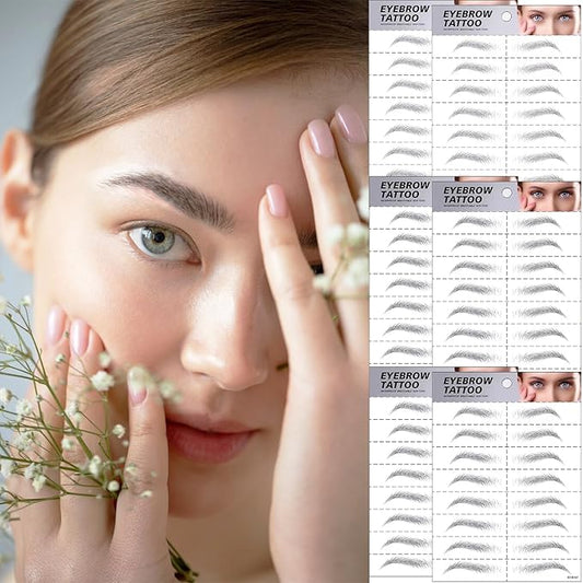 Black Eyebrow Tattoo 6 Sheets, Hair-Like Popular Fake Eyebrows Waterproof Lasting 4D Realistic Makeup Tattoo, Eyebrow Transfer Stickers for Women Girls