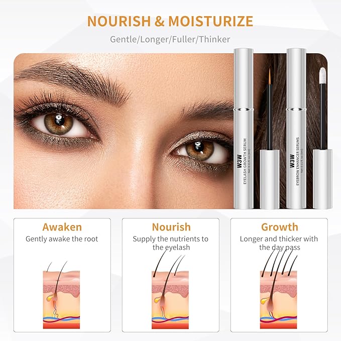 Eyelash and Eyebrow Serum Set Nourishing Lash & Brow Serum Pack for Thicker Longer Lashes and Brows Gentle Eyelash Eyebrow Serum Plant Ingredients No Irritating