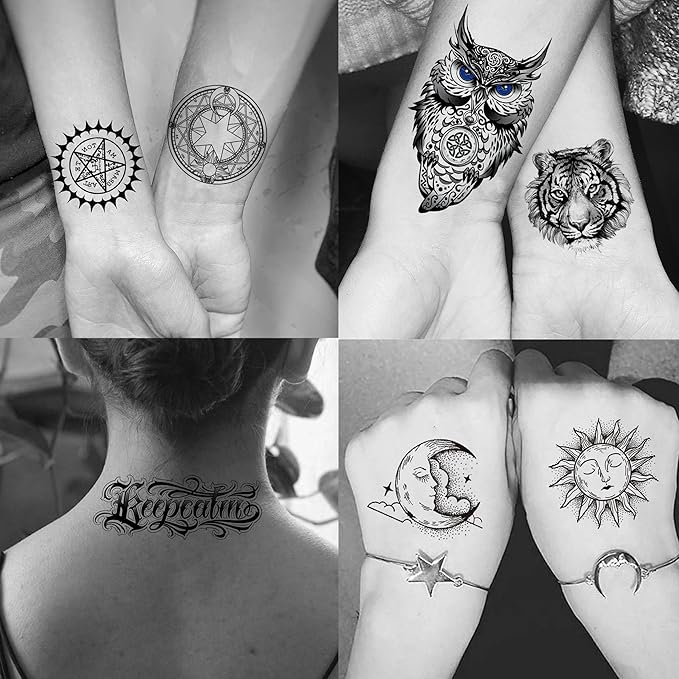 71 Sheets Small Cute Temporary Tattoos For Women Men Hands Neck Finger, Floral Space Moon Fake Long Lasting Tattoos Adults, Lavender Anchor Panda Halloween Snake Dragon Tiger Lion Animals Tattoos