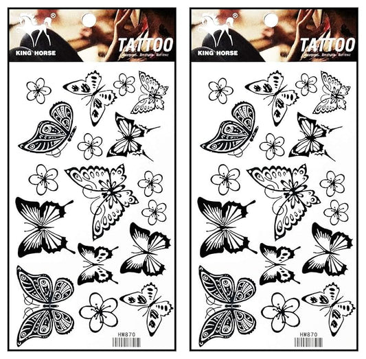 Tattoos 2 Sheets Beautiful Black Butterfly flower Temporary Fake Tattoos Fantasy Fashion Women Sexy Body Painting Tatoo Sticker for Kid Teens Men Women