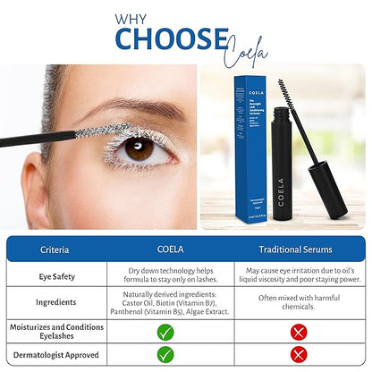 COELA's Overnight Lash Conditioning Mask with Castor Oil, Vitamin B7, Vitamin B5, Algae Extract | Dermatologist Approved, Naturally Derived Ingredients, Vegan | Dry Down Technology