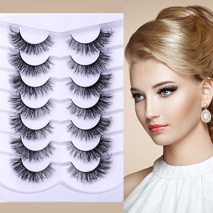Natural False Eyelashes Fluffy Wispy 3D Faux Mink Lashes Pack Fake Lashes Strip - 7 Pairs, Z06