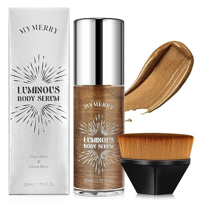 Body Shimmer Oil, Liquid Highlighter Bronzer Body Glitter Oil Long Lasting Moisturizing for Face Makeup Lotion Illuminate Serum Glow Shimmer Skin 50ml/1.7 Fl Oz（Bronze Brown #01）