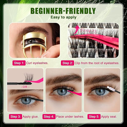 FOXY BEAUTY Lash Clusters Kit - Lash Clusters Eyelash Clusters Kit Lash Extension Kit Eyelash Clusters 0.05D Fluffy Eyelash Clusters Biodegradable Lightweight Eyelashes Kit Lash Kit with Bond and Seal