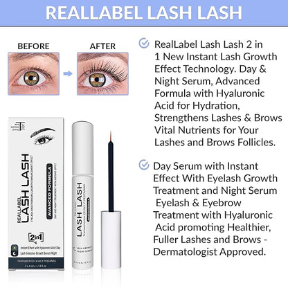 Eyelash Serum With Hyaluronic Acid-Eyebrow And Eyelash Growth Serum, 2 In 1 Instant Lash Lift Serum Without Prostaglandin Grow Eyebrows Fast And Thicker-Day And Night Eyelash Growth Serum (2x4ml)