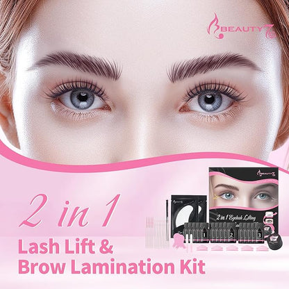 Beauty7 Upgraded 2 in 1 Lash Lift& Eyebrow Lamination Kit Eyelash Balm Lash Perm Kit Eyelash Lifting Lash Curling Semi-Permanent Curling Perming Wave Professional Salon at Home