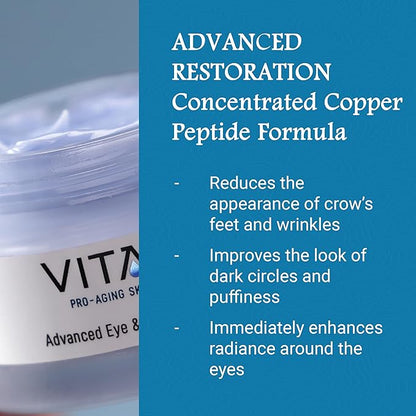 Vitali Advanced Eye & Lash Formula: Premium Age Reducing Copper Peptide Skincare for Longer Lashes and Fuller Eyebrows, Reduces Dark Circles and Puffy Eyes - 2 oz.