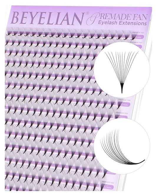 BEYELIAN Premade Lash Fans, 320 Fans Pre Made Fans Volume Lash Extensions 3D 6D 8D 10D 12D 20D 0.07 C/D Curl Save Time Eyelash Extensions for Professional Salon, 8-15mm MIX Easy to Use (12D-0.07-D)
