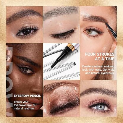 Eyebrow Pencil Light Brown, Microblading Tattoo Brow Pen With A Micro-Fork Tip Applicator, 4 Point Eyebrow Pencil Waterproof Smudge Proof Four-Fork Liquid Eyebrow Pencil Long Lasting Natural Fine Wild 4D Eyebrow Pencil Makeup (01# Light Brown)