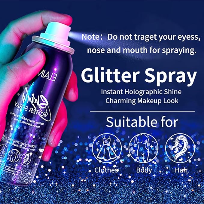 Body Glitter Spray for Hair and Clothes, Quick-Drying and Long-Lasting Shiny Spray for Stage 2.11Fl Oz