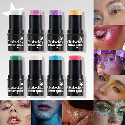 Body Glitter Stick, 4 Colors Mermaid Sequins Glitter Gel for Face and Body, Waterproof Chunky Glitter for Stage Party Club Holographic Glitter Makeup, Blue Face Glitter Gel Eye Glitter