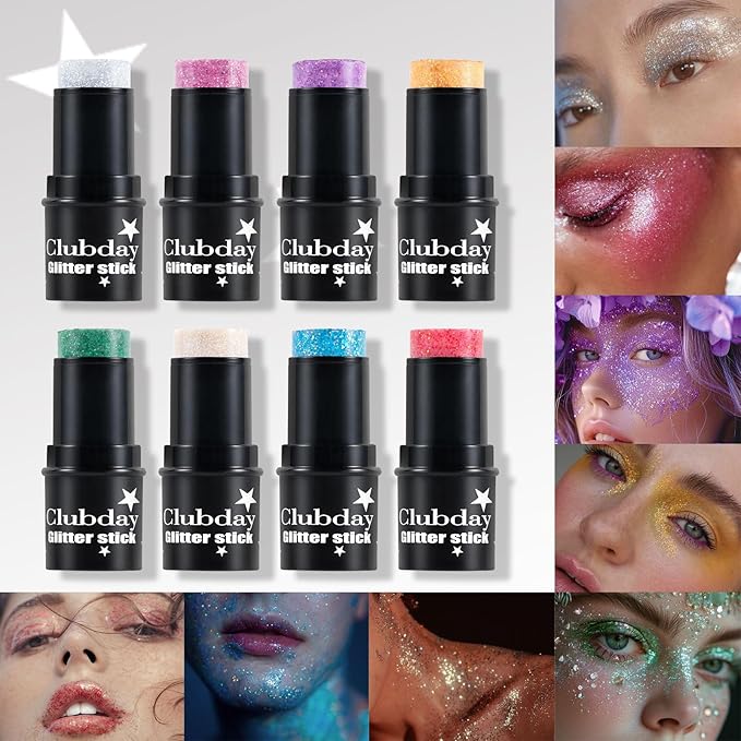 Body Glitter Stick, 4 PCS, Sparkling Holographic Mermaid Paint Sequins Shimmer Eyeshadow, Mermaid Holographic Glitter Gel, Waterproof Chunky Makeup Multiuse Glitter for Face Hair Nails, 036