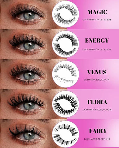 Fairy Lash Clusters Kit Wispy Fluffy 8-18mm Manga Anime Eyelashes Cluster Extension Kit C Curl Individual DIY Fake Lashes Extension Kit with Lash Bond and Seal Waterproof False Eyelashes Clusters Kit