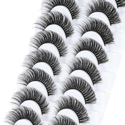 Ahrikiss Russian Strip Lashes Fluffy Wispy Faux Mink Lashes D Curl False Eyelashes Fluffy Wispy 10 Pairs Pack (D01)