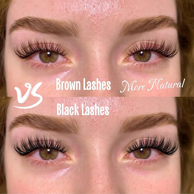 Brown Lashes Strip Natural Looking Cat Eye Eyelashes Wispy Fluffy Clear Band Pack 8 Pairs