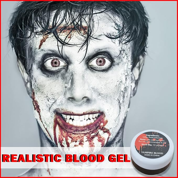 Fake Blood Gel Kit with Stipple Sponge,Halloween SFX Makeup Fake Blood,Fake Wound,Zombie,Vampire and Monster Dress Up Cosplay (Fake Blood Gel 30g/1.06 oz)