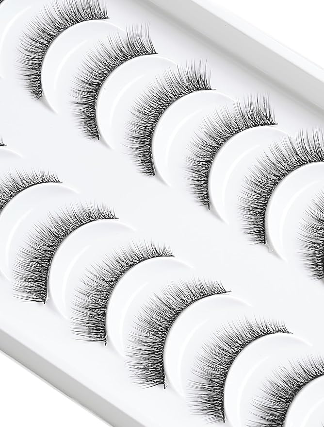 Natural Lashes Short Lashes Natural Eyelashes Natural Look False Eyelashes Wispy Lashes for Samll Eyes Fake Eyelashes 10 Pairs 10mm Bluebell