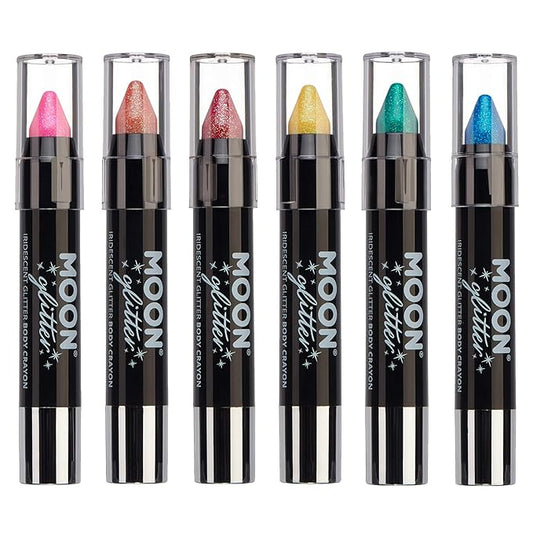 Iridescent Glitter Paint Stick/Body Crayon makeup for the Face & Body by Moon Glitter - 0.12oz - Set of 6